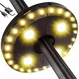 LATME Patio Umbrella Light Rechargeable Umbrella Lights– 10-25 Hours Runtime,Umbrella Pole Light 3 Lighting Modes Cordless,Patio Pool Accessories and Backyard Decor (Warm Yellow)
