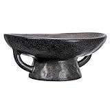 Creative Co-Op Stoneware Bowl with Handle and Base, Black Reactive Glaze