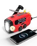 Emgykit 086S Hand Crank Emergency Radio - 2000mAh/7400mWh AM/FM/NOAA Solar Hand Crank Emergency Radio with 3 LED Flashlight, SOS Function for Emergencies, Camping - Red