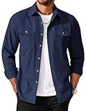 COOFANDY Shirt Jacket for Men Button Down Thermal Shirt Mens Casual Overshirt with Pockets Navy Blue