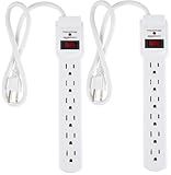 Amazon Basics Surge Protector Power Strip, 6-Outlet with 200J Protection, 2ft Extension Cord, Rectangle, White (2 Pack)