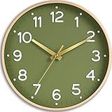 Roymnie Wall Clock Green, Silent Wall Clocks Battery Operated 8 Inch-Modern Non Ticking Analog Clock Decorative for Kitchen Office Bathroom Bedroom(Gold)