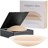 Nippies Nipple Covers for Women with Travel Case, Reusable Nipple Pasties with Skin-Safe Adhesive, Invisible Braless Solution under Clothing - Original Circle Covers, Crème, Size 1 (Fits A-C Cups)