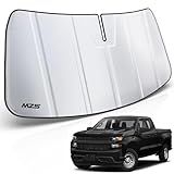 MZS Windshield Sun Shade Compatible with Silverado Sierra 1500 2500HD 3500HD 2019-2026, Foldable Truck Sun Shade Shield with Storage Pouch, Front Window Visor Sunshade for Interior Protector