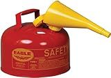 Eagle 2.5 Gallon Type I Red Safety Gas Can for Gasoline with Flame Arrester, Self-Closing Lid, and F-15 Funnel, Made in the USA, Galvanized Steel Flammable Storage Can, UI25FS