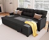 Wakefit Reversible Sectional Sofa Couch, Sleeper Sofa Bed with Storage Chaise Pull Out Couch for Living Room | Hidden Stroge | Pull Out Bed | Removable Backrest | Linen Fabric, DeepGrey