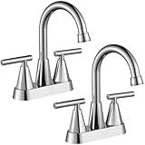 Cobbe Bathroom Faucets for Sink 3 Hole, 4 Inch with Pop Up Drain and 2 Supply Hoses, 2 Handle Centerset Bathroom Faucet for Sink Vanity, Chrome, 2 Pack