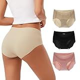 INNERSY Women's Seamless No Show Hipster Panties Invisible Light Underwear 3-Pack(Black/Brick Red/Nude,Large)
