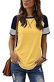 Adibosy Women Summer Casual Shirts: Short Sleeve Striped Tunic Tops - Color Block Womens Tee Tshirt Blouses Yellow XL