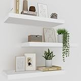 Upassion White Floating Shelves - Set of 3, 16" Wall Mounted Shelves for Home Decor, Living Room, Bedroom, Bathroom, Kitchen