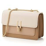 Crossbody Bags Cute Faux Leather Trendy Cross Body Purses for Women Small Color-Block Designer Handbags Ladies Satchel Chain Strap Shoulder Bag Beige White