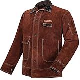 ARCCAPTAIN Leather Welding Jacket, Heavy Duty Welder Jackets with Flame Resistant Split Cowhide Leather, Welding Coat for Men Women