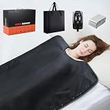 RRGFB Infrared Sauna Blanket for Home, Low EMF Carbon Crystal Heating, Portable Dry Sauna Bag for Relaxation, Detoxification, 5.9ft×2.6ft, Sleeveless-Black