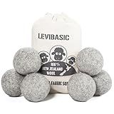 LEVIBASIC Wool Dryer Balls 6 Pack XL, 3" Genuine New Zealand Wool to Core, 100% Organic Fabric Softener Alternative, Baby Safe & Chemical Free, Reduce Wrinkles & Shorten Drying Time (Grey-6pcs)