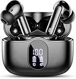 Wireless Earbuds, Bluetooth 5.4 Headphones Bass Stereo, Ear Buds with Noise Cancelling Mic, LED Display in Ear Earphones Clear Calls, IP7 Waterproof Bluetooth Earbuds for Laptop/Phones/Sports, Black