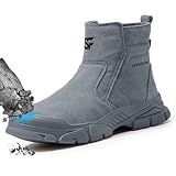SFSDOUN Welding Boots for Men,Slip On Indestructible Steel Toe Work Boots for Men,Men's Fireproof Safety Steel Toe Shoes,Construction Men's Work Shoes for Welder.