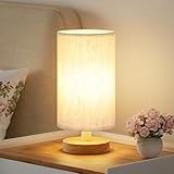 Fenmzee Small Table Lamp for Bedroom - Inline Control, Bedside Lamp with 3000K A15 LED Blub, Easy Assembly (Cream Shade - Wood Base, 9" Inline Control)