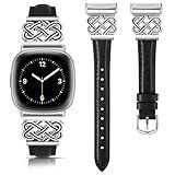Celtic Knot Leather Band Compatible with Fitbit Versa 4 3/Fitbit Sense 2 1 Band Women, TOYOUTHS Slim Dressy Thin Fashion Designer Top Grain Genuine Premium Leather Strap for Versa 3 4 Sense Smartwatch