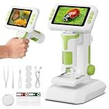 HEWEIMEI 1600X Microscope for Kids, 4K 4.0" Digital Screen Kids Microscopes with Slides Kit, Educational Science Toys for Christmas Birthday Gifts for 3-14 Year Old Children Students
