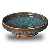 STE-CER Ceramic Fruit Bowl for Kitchen Counter,Decorative Pedestal Bowl for Table Countertop,Large Footed Serving Bowl,10.2 Inch (peacock Green)