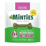Minties Dog Dental Bone Treats, Tiny/Small Dental Dog Treats, 16 Ounces, Cleans Teeth, Fight Bad Breath, Removes Plaque and Tartar, 40 Count