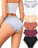 ALL OF SHE Womens Cotton Underwear Cheeky Bikini Panties for Women Sexy Lace Briefs Soft Stretch Underwear Pack 6