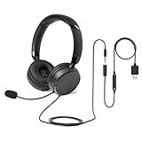 Amazon Basics On Ear Wired Computer Headset with Adjustable Microphone, 3.5mm Port or in-Line Control with USB-A Port, Foldable, Clear Sound, Small/Medium Size, Black