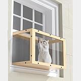 Window Cat Perch Catio, Wood Cat Window Box, Window Catio for Indoor Cats. Suitable Single Hanging Window with an Inner Diameter of The Window Frame with A Net Opening Width of 24-35 in. KGCCIZI.