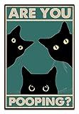 Funny Black Cat Wall Art - "Are You Pooping?" Vintage Bathroom Decor Poster - Retro Gothic Home Decor for Apartment or House, 8 x 12 Inch (918)