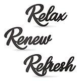 KOYILTD 3 Pieces Bathroom Decor Black Wooden Bath Room Sign Bathroom Wall Art Farmhouse Relax Renew Refresh Sign (black)