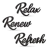 KOYILTD 3 Pieces Bathroom Decor Black Wooden Bath Room Sign Bathroom Wall Art Farmhouse Relax Renew Refresh Sign (black)