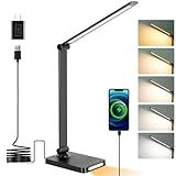 LED Desk Lamp with USB Ports,Touch Desk Lamps for Home Office with 5 Color Modes,3 Brightness Desk Light with Small Night Light,Reading Lamp Table Lamp for Bedroom Bedside Study Black （with adapter）