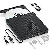 Ultra-Portable 5-in-1 External Blu-ray Drive: USB 3.0 & USB-C DVD/CD Burner, BD Reader with Dual USB-A Ports & SD/TF Card Readers – Seamless Laptop/PC Compatibility for Windows, Mac, Linux (5 IN 1)