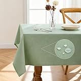 Pureegg Rectangle Linen Tablecloth Waterproof & Stain Resistant, Wrinkle-Free Table Cloth Adds Elegance and Protection, Ideal for Dining, Party, Wedding and Outdoor, 52 x 70 Inch, Sage Green