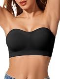 LetsJoli Strapless Push Up Bras for Women Support Bandeau Bra Wireless Seamless Comfortable Non Slip Tshirt Bras Black