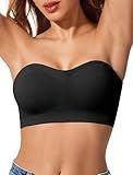 LetsJoli Strapless Push Up Bras for Women Support Bandeau Bra Wireless Seamless Comfortable Non Slip Tshirt Bras Black