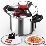 18/8 Stainless Steel Pressure Cooker 8 Qt, [One-Hand Locking] Pressure Cooker,[3-In-1] Olla de Presion, Induction,Gas Stovetop Compatible, Includes Glass Lid & Steamer Rack