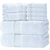 Luxury White Bath Towel Set of 8 Pieces - 100% Turkish Cotton 700 GSM Highly Absorbent Towels for Bathroom, 2 Bath Towels, 2 Hand Towels, 4 Washcloths