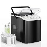 DUMOS Countertop Ice Maker with Handle, 26lbs/24H Portable Ice Machine, 9 Bullet Ice Cubes Ready in 6 Mins, Self-Cleaning, Quiet Compact Ice Maker for Home, Kitchen, RV, Camping, Black