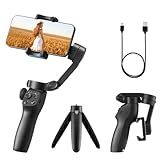 VEVOR Gimbal Stabilizer for Smartphone, 3-Axis Stabilization, Phone Gimbal for Android & iPhone with Face/Object Tracking, Tripod, Portable & Foldable Handheld Phone Stabilizer for Video Recording