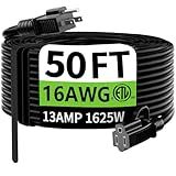 HUANCHAIN Indoor Outdoor Black Extension Cord 50 ft Waterproof, 16/3 Gauge Flexible Resistant Appliance Extension Cord Outside, 13A 1625W 16AWG SJTW, 3 Prong Electric Cable, ETL Listed