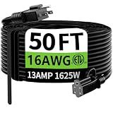 HUANCHAIN Indoor Outdoor Black Extension Cord 50 FT Waterproof 16/3 Gauge