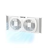 Comfort Zone Twin Window Fan with Reversible Airflow Control, 9 inch, Auto-Locking Expanders, 2 Speed Fan, Dual Fan, Exhaust, Airflow 9.84 ft/sec, Ideal for Home, Kitchen, Bedroom & Office, CZ319WT
