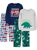 Simple Joys Toddler Boy's 4-Piece Fleece Pajamas Sleepwear, Dino/Firetruck, 5T