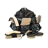 Weaver Equine Horse Grooming Kit, 7-Piece Horse Brush Set with Organizer Tote Bag, Hoof Pick, Comb, Sweat Scraper, Equine Tools for Daily Grooming, Insignia