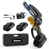 Bryzova 6-Inch Mini Chainsaw Cordless, Handheld Electric Chain Saw with 2 * 2000mAh Batteries & Charger, Perfect for Tree Trimming, Wood Cutting, Gardening