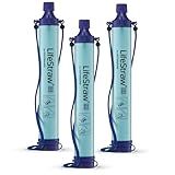 LifeStraw Personal Water Filter for Hiking, Camping, Travel, and Emergency Preparedness, 3 Pack, Blue