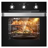 Wall Ovens 24 inch Electric,Built-in Single Wall Ovens, Convection Wall Oven with Rotisserie, 8 Cooking Functions,2900W,240V,2.15Cu.f Mechanical Knobs Control, Black Tempered Glass Finish