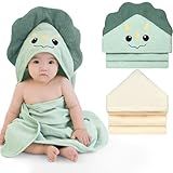 Unicorn Castle Hooded Baby Towels 2Pack 100% Muslin Baby Bath Towels for Newborn Animal Design Ultra-Soft Baby Girl Boy Bath Essentials 30 X 30 Inch,Green Dinosaur - Beige