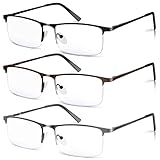 WEIMELTOY 3 Pack Blue Light Blocking Reading Glasses for Men, Stylish Half Frame Metal Computer Readers, Lightweight Spring Hinge Eyeglasses Anti Eyestrain/Glare/UV (Mix Color, Black+Grey+Brown, 1.25)